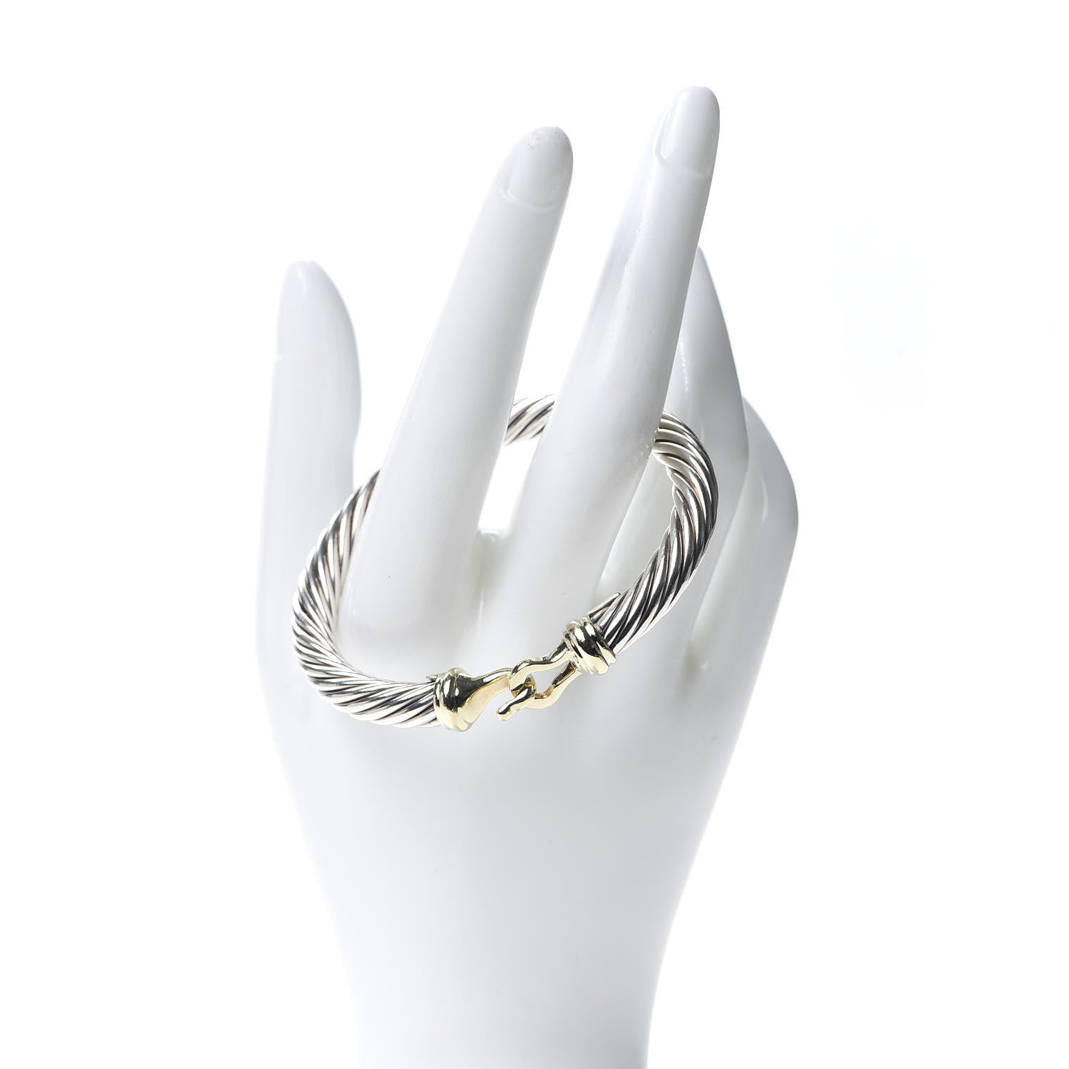 David Yurman Sterling Silver 14K Yellow Gold 7mm Cable Classic Buckle Bracelet 2 of 5