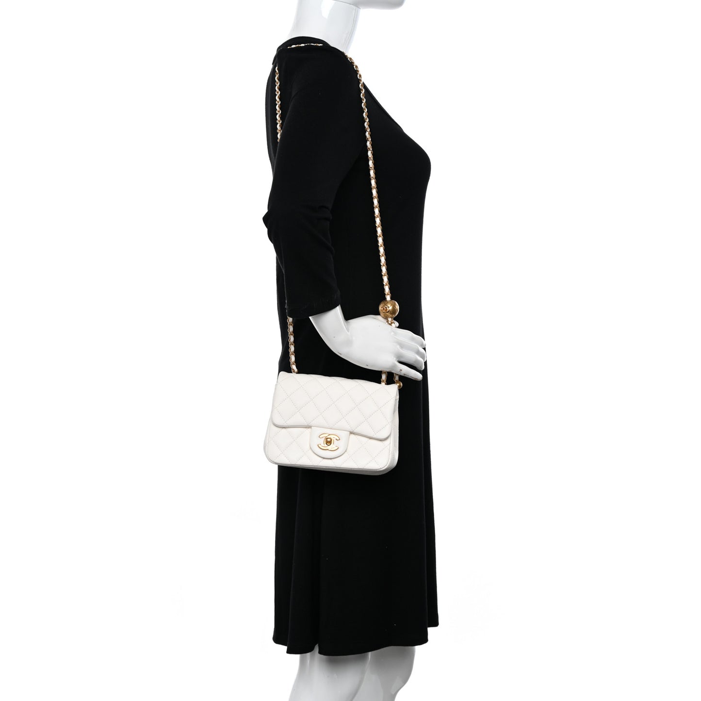Lambskin Quilted Mini Pearl Crush Flap White