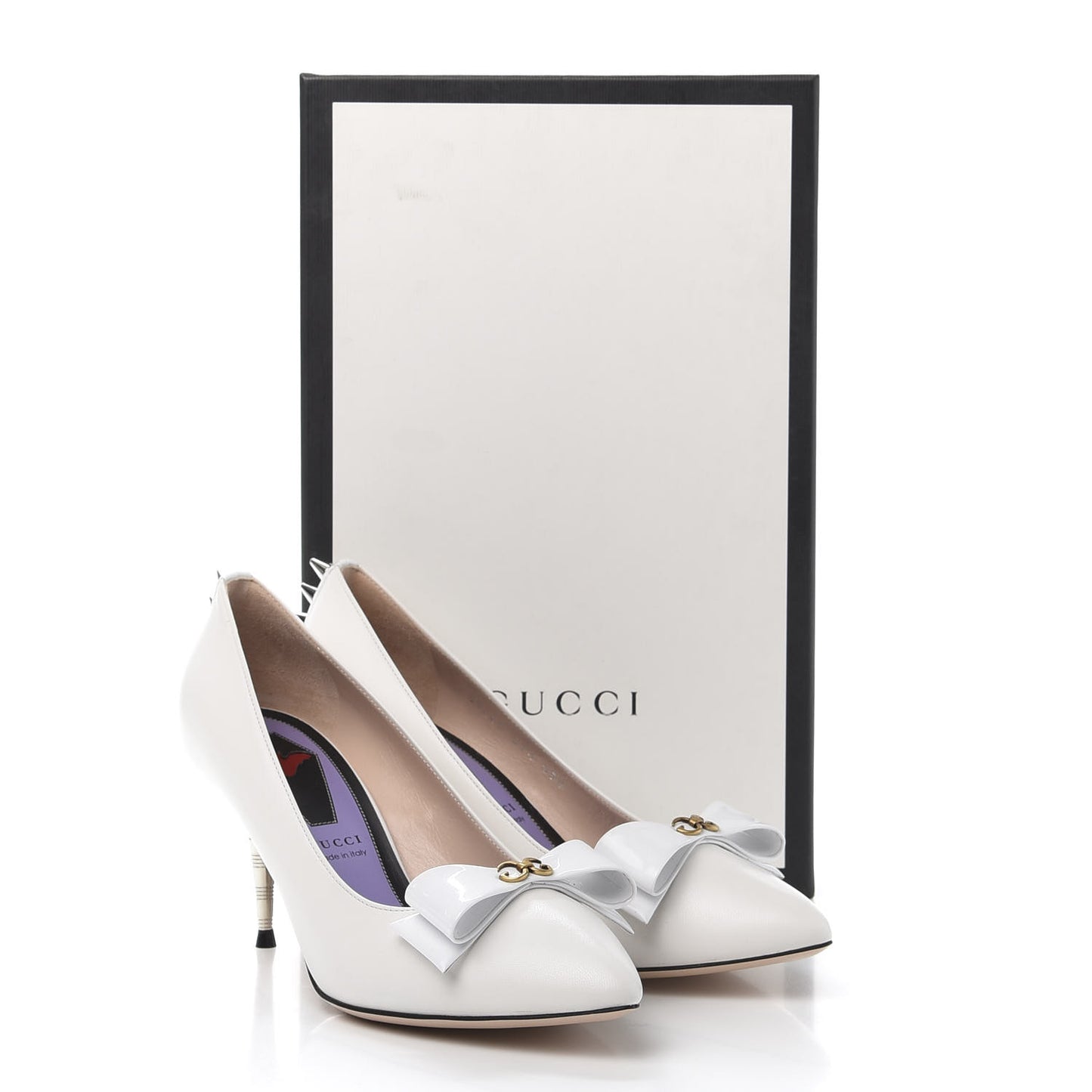 Calfskin GG Bow Sadie Spike Mid Heel Pumps 37.5 White