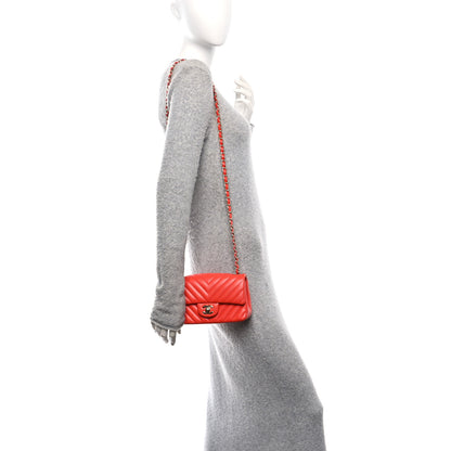 Chanel Lambskin Chevron Quilted Mini Rectangular Flap Red 3 of 13