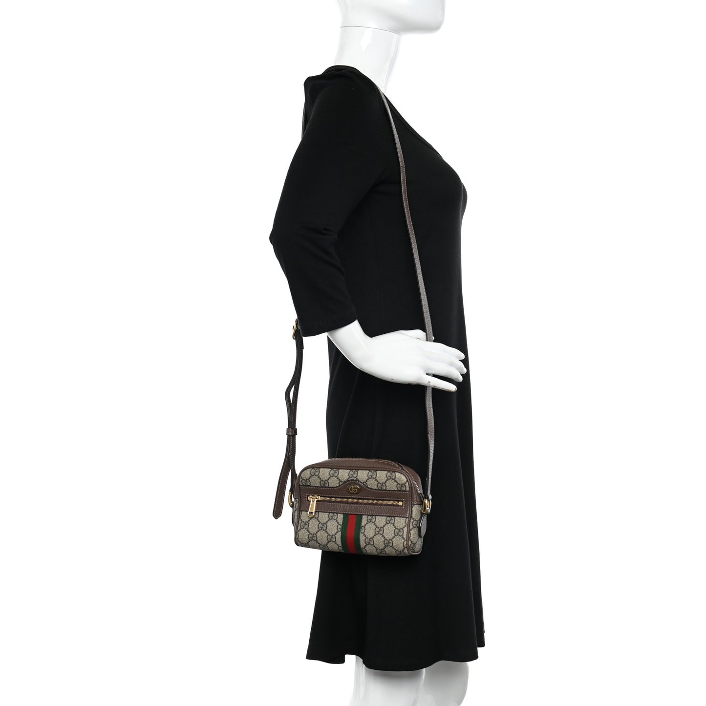 GG Supreme Monogram Web Mini Ophidia Shoulder Bag Brown