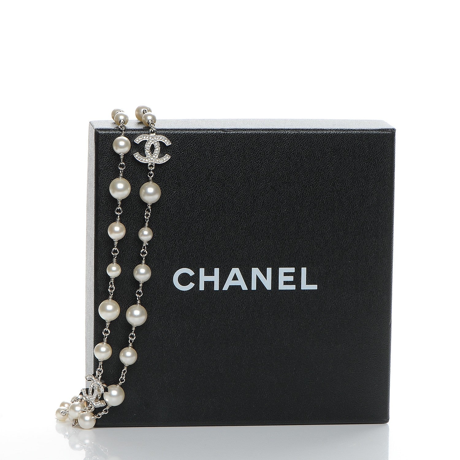 Chanel Crystal Pearl CC Long Necklace Silver 6 of 6