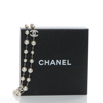 Chanel Crystal Pearl CC Long Necklace Silver 6 of 6