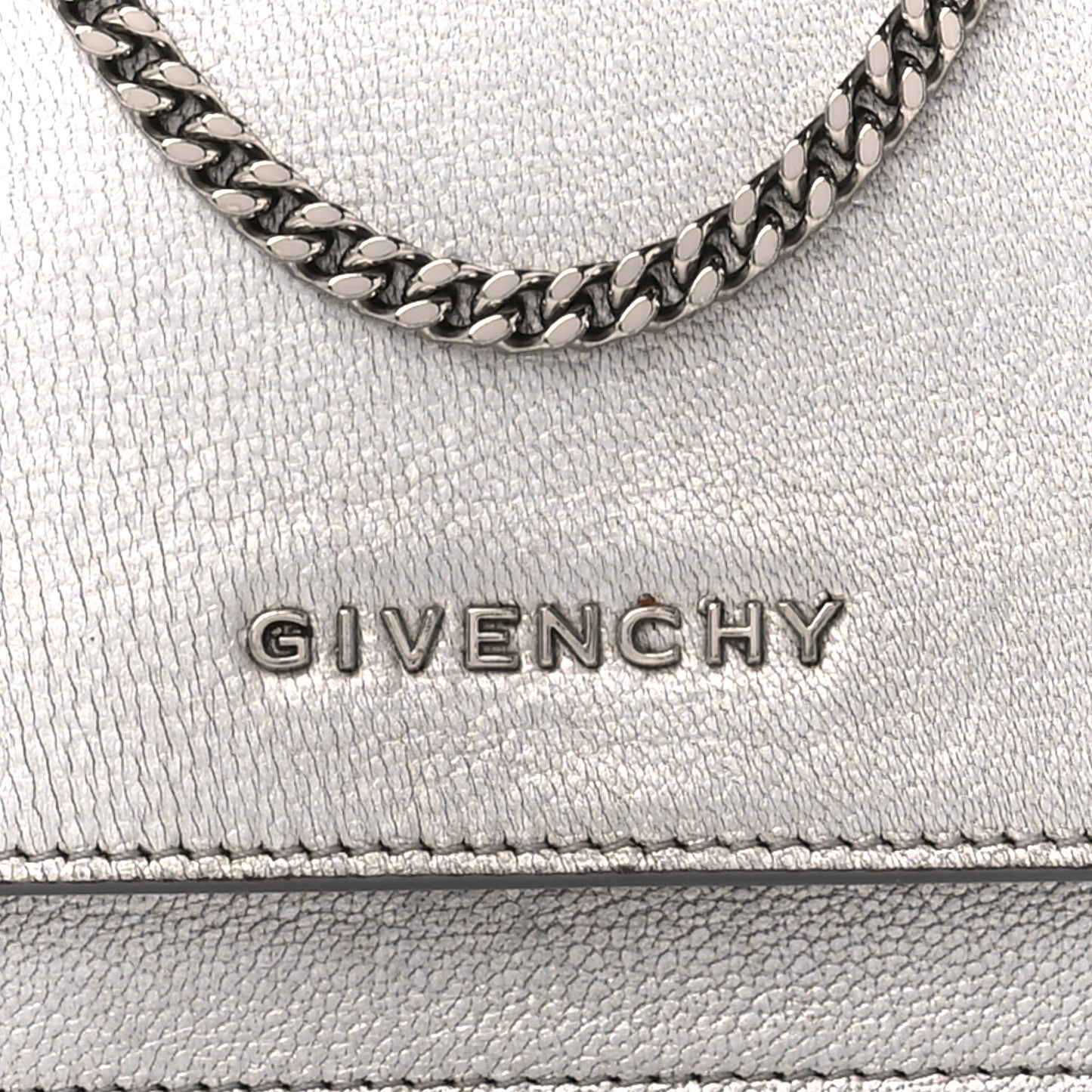 Metallic Sugar Goatskin Pandora Chain Wallet Silver