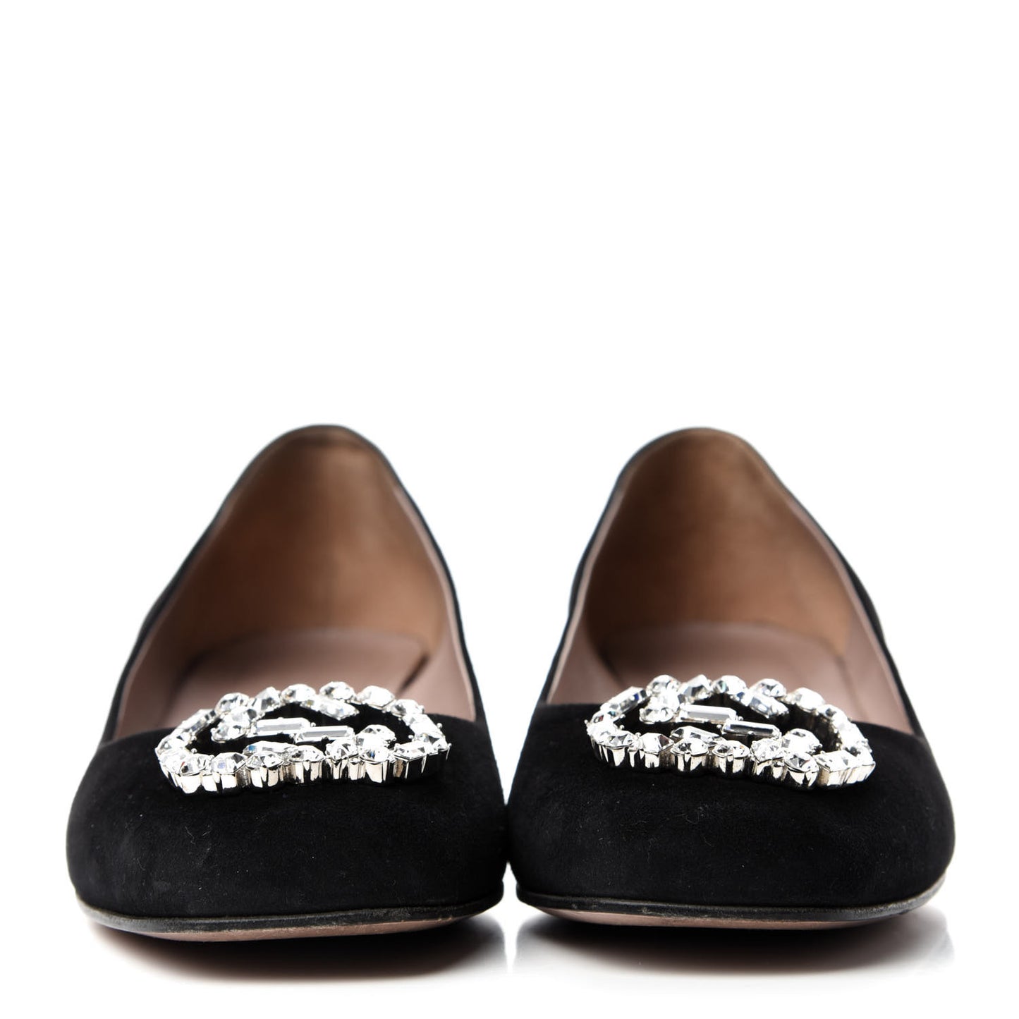 Suede Crystal Interlocking G Low Heel Pumps 38 Black