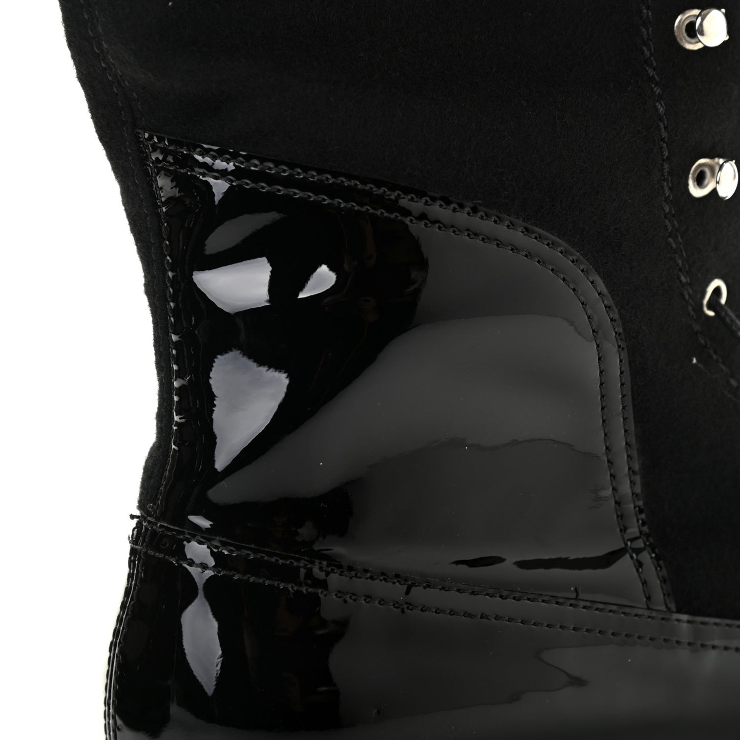 Wool Patent Cap Toe Lace Up High Boots 38 Black
