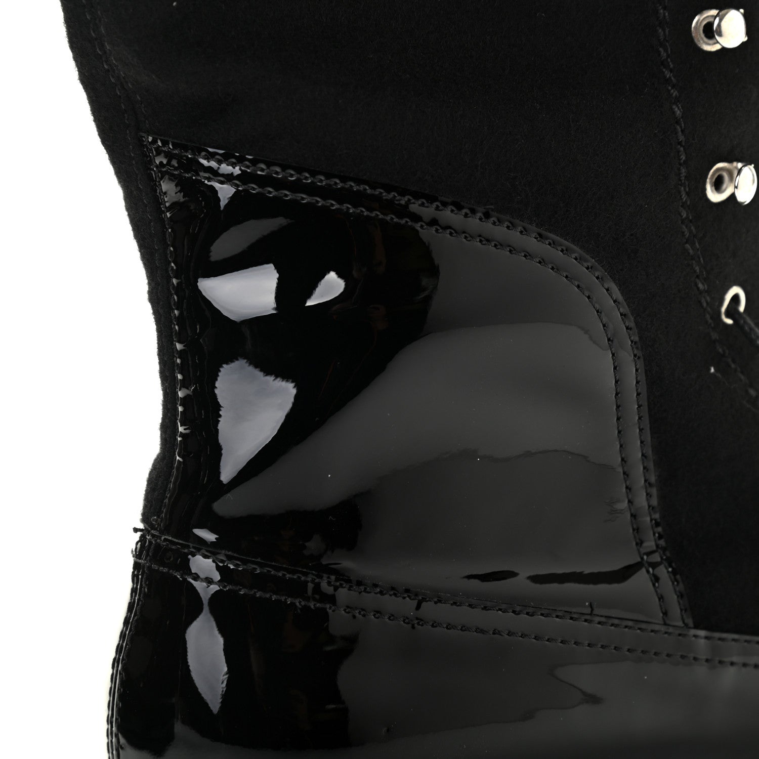 Chanel Wool Patent Cap Toe Lace Up High Boots 38 Black 10 of 11