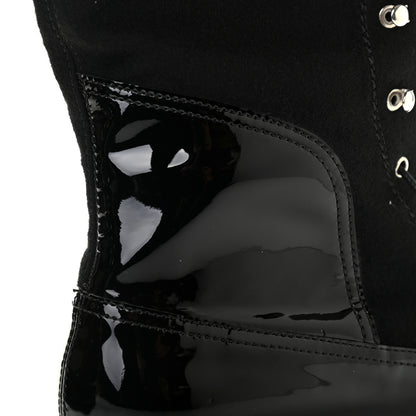 Chanel Wool Patent Cap Toe Lace Up High Boots 38 Black 10 of 11