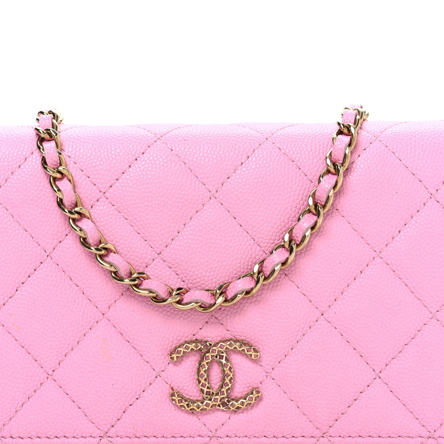 Chanel Caviar Quilted Perforated Metal CC Wallet On Chain WOC Lilac Light Green 9 of 11