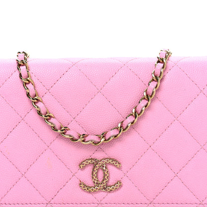 Chanel Caviar Quilted Perforated Metal CC Wallet On Chain WOC Lilac Light Green 9 of 11
