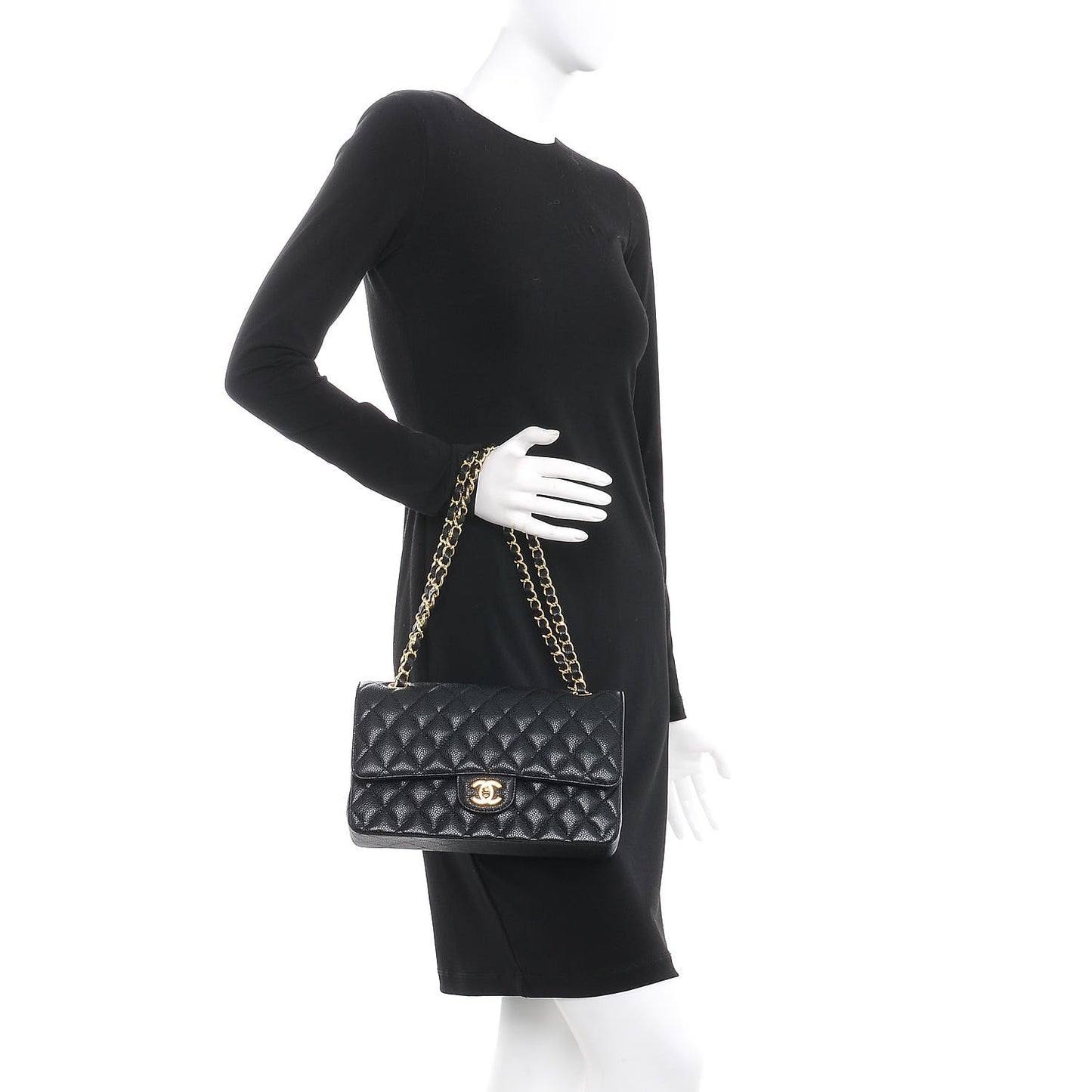 Caviar Quilted Medium Double Flap Black