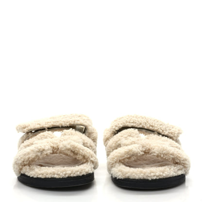 Hermes Woolskin Womens Chypre Sandals 39 Ecru 2 of 8