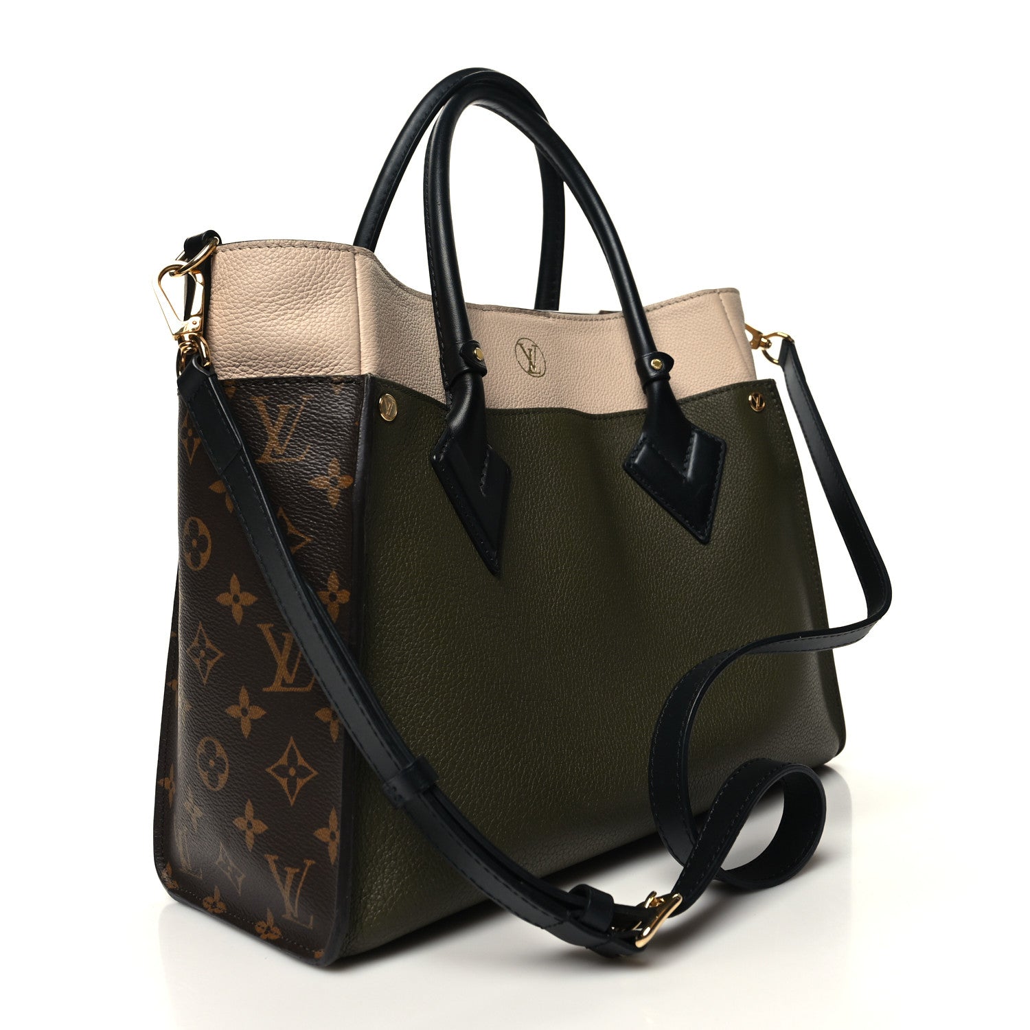 Louis Vuitton Calfskin Monogram On My Side MM Laurier Green Toffee Latte Beige 2 of 10