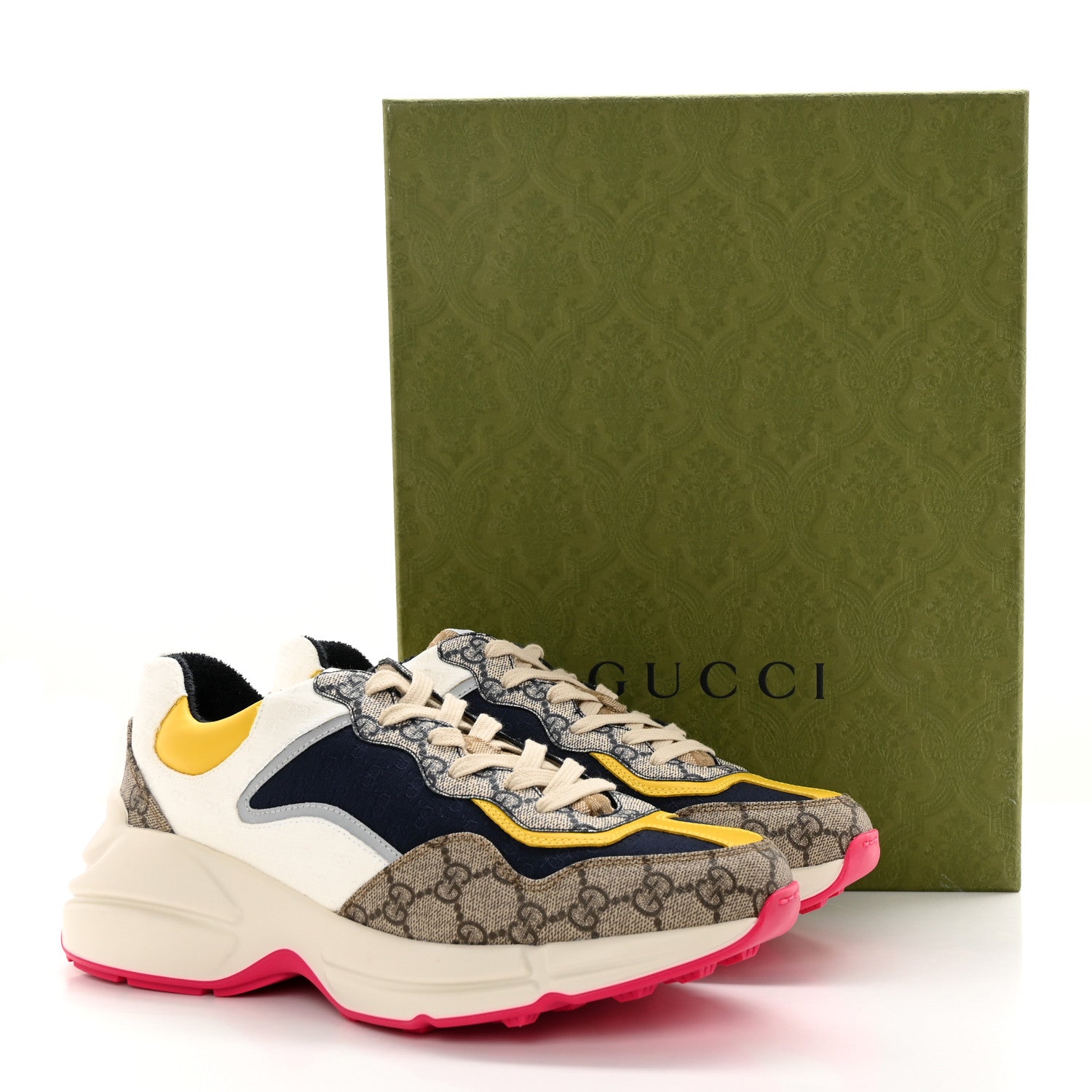 Gucci GG Supreme Monogram Mix Monogram Mens Rhyton Sneakers 8 London Blue Beige Sun Yellow 13 of 13