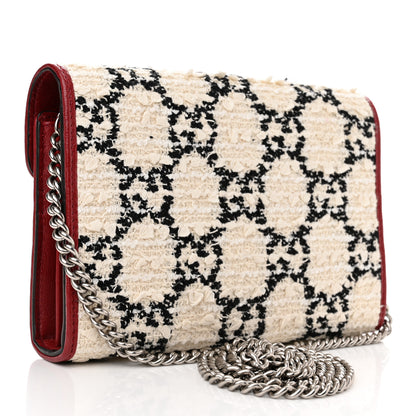 Gucci Tweed GG Monogram Mini Dionysus Chain Wallet White Black Romantic Cherry 3 of 11