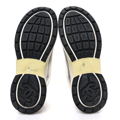 Chanel Fabric Laminated Calfskin Stretch CC Sneakers 38 White Silver 7 of 11