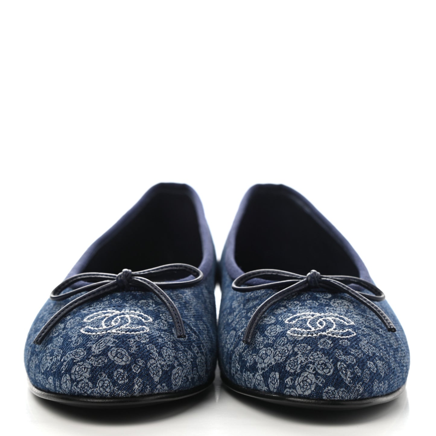 Denim Camellia Print Ballerina Flats 38 Dark Blue