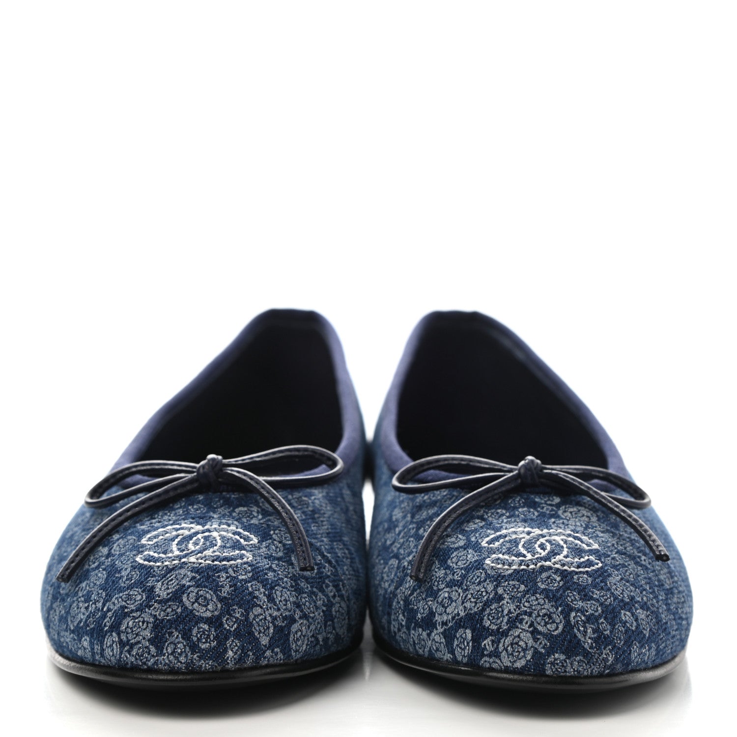 Chanel Denim Camellia Print Ballerina Flats 38 Dark Blue 2 of 11