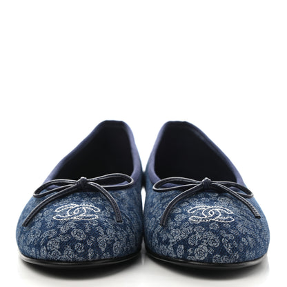 Chanel Denim Camellia Print Ballerina Flats 38 Dark Blue 2 of 11