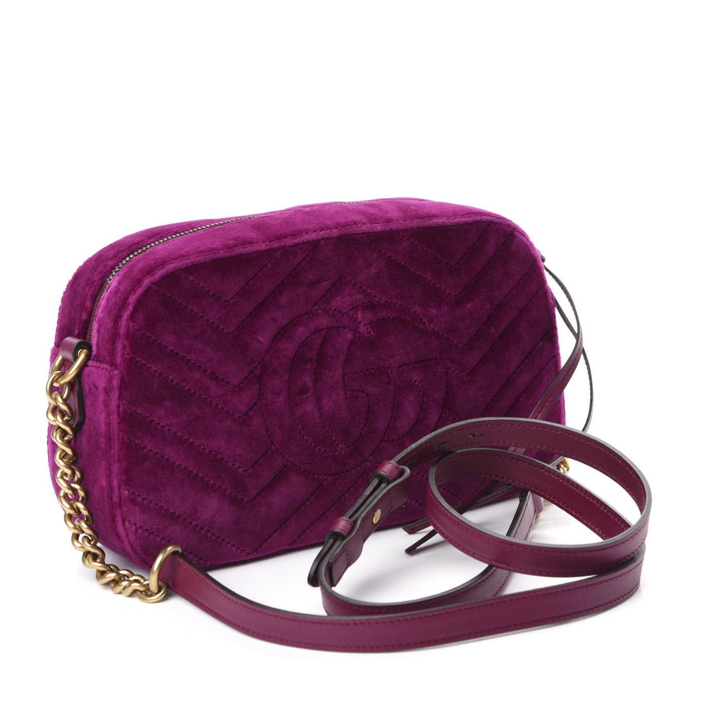 Velvet Matelasse Small GG Marmont Chain Shoulder Bag Fuchsia Violet Cyclamen