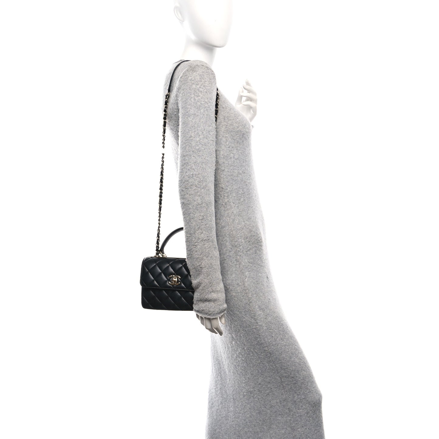 Lambskin Quilted Mini Trendy CC Dual Handle Flap Bag Black