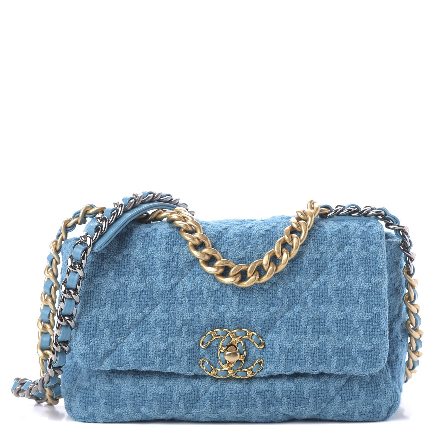 Tweed Quilted Medium 19 Flap Turquoise