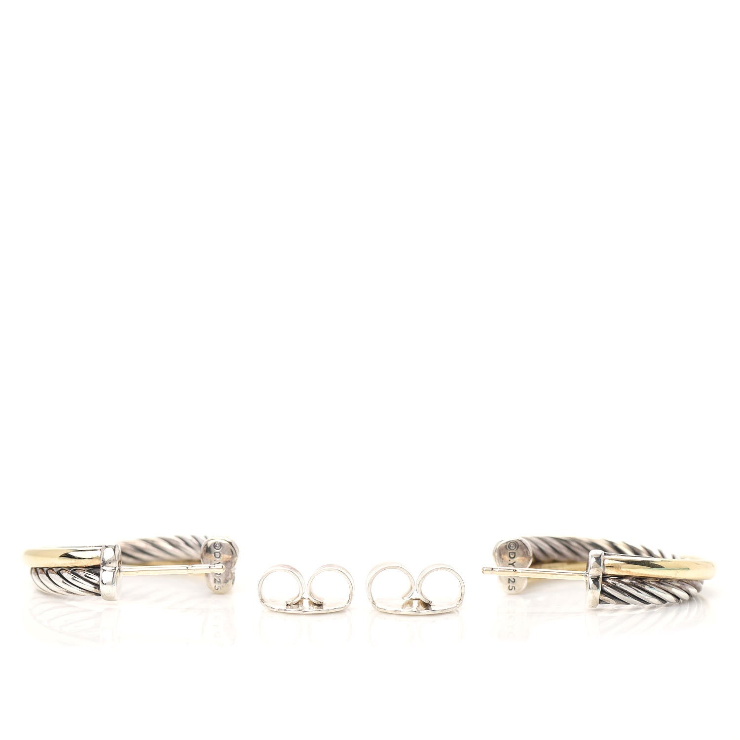 David Yurman Sterling Silver 18K Yellow Gold 23mm Crossover Cable Hoop Earrings 3 of 5
