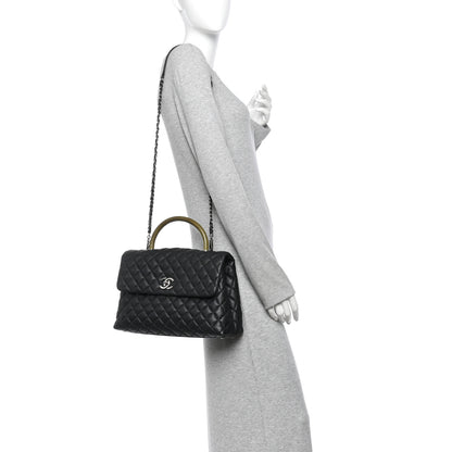 Chanel Caviar Lizard Quilted Medium Coco Handle Flap Black Khaki 2 of 14