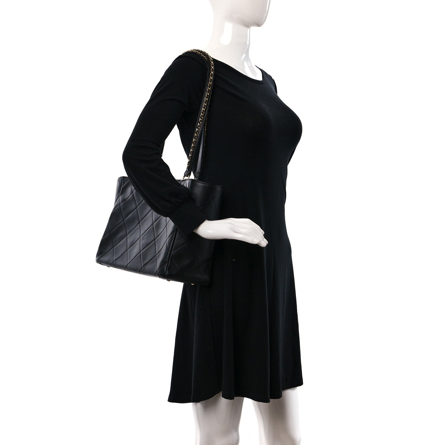 Chanel Calfskin Quilted Chain Shopping Tote Black 4 of 11