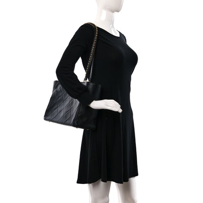 Chanel Calfskin Quilted Chain Shopping Tote Black 4 of 11