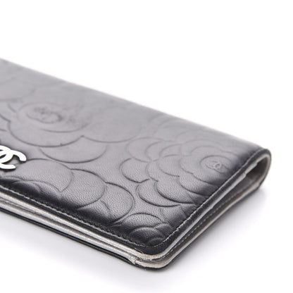 Chanel Lambskin Camellia Embossed Yen Wallet Black 7 of 11
