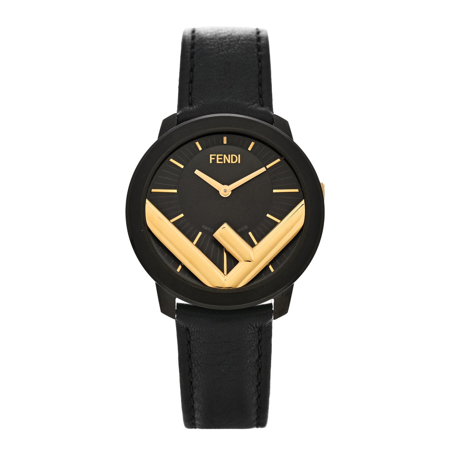 Stainless Steel Calfskin 40mm F is Fendi Run Away Quartz Watch Black