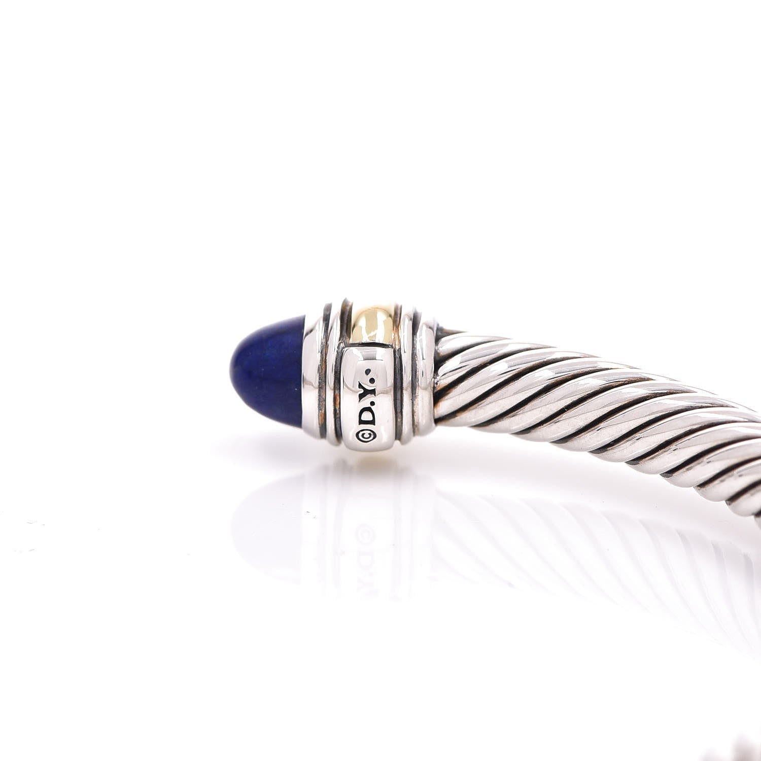 David Yurman Sterling Silver 14K Yellow Gold Lapis Lazuli 5mm Cable Classics Bracelet 4 of 5