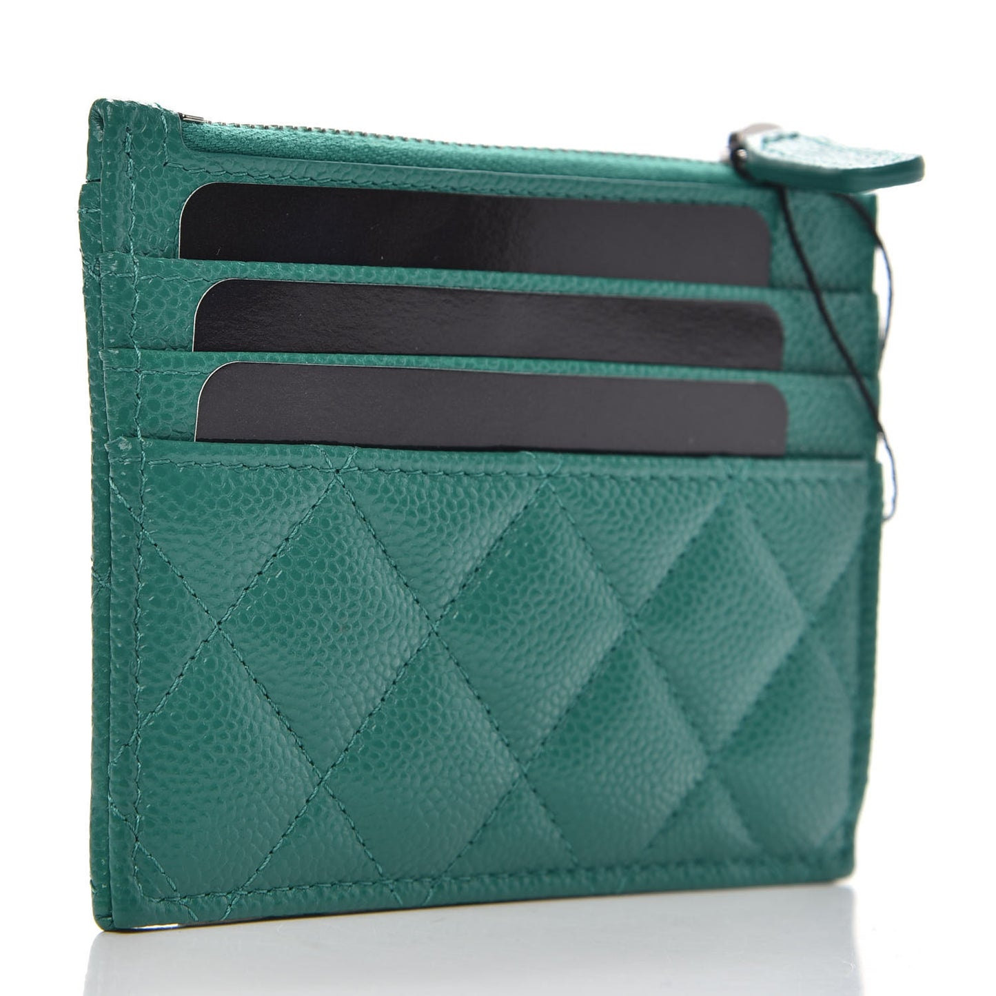 Caviar Quilted CC Zip Card Holder Green
