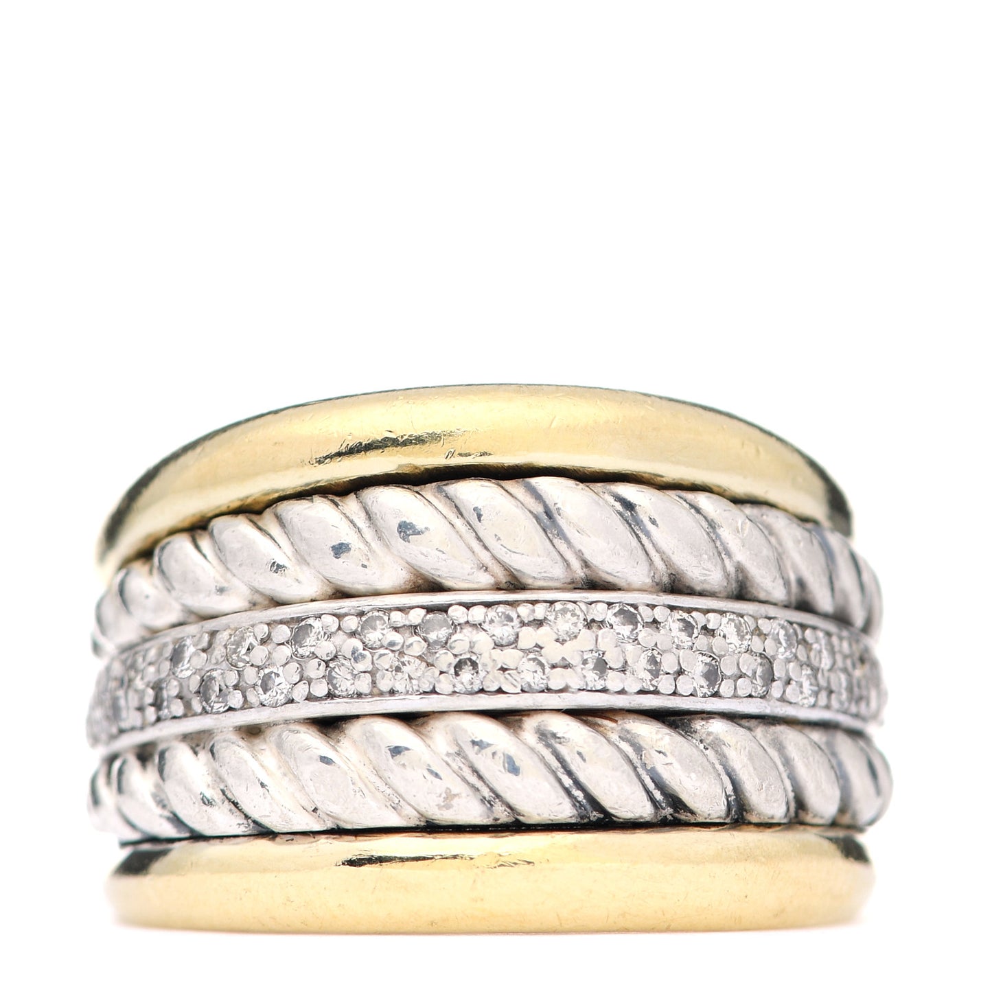 Sterling Silver 18K Yellow Gold Diamond Wide Cable Ring 54 6.75