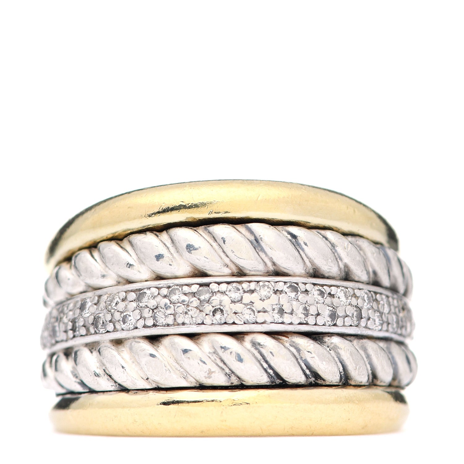David Yurman Sterling Silver 18K Yellow Gold Diamond Wide Cable Ring 54 6.75 1 of 4