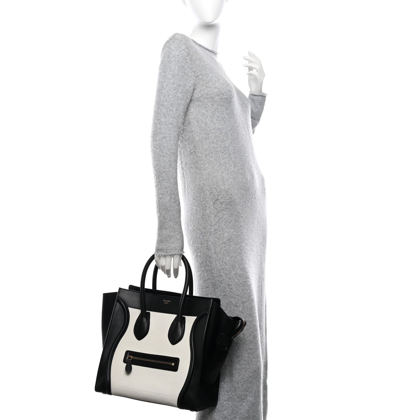 Elephant Calfskin Mini Bi-Color Luggage Black White