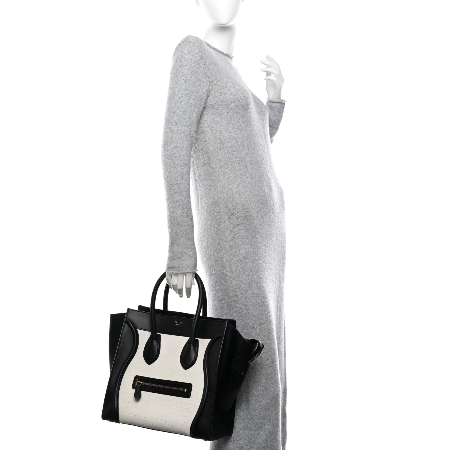Celine Elephant Calfskin Mini Bi-Color Luggage Black White 2 of 12