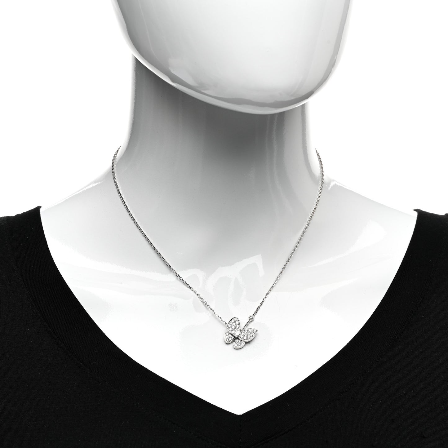 18K White Gold Diamond Two Butterfly Pendant Necklace