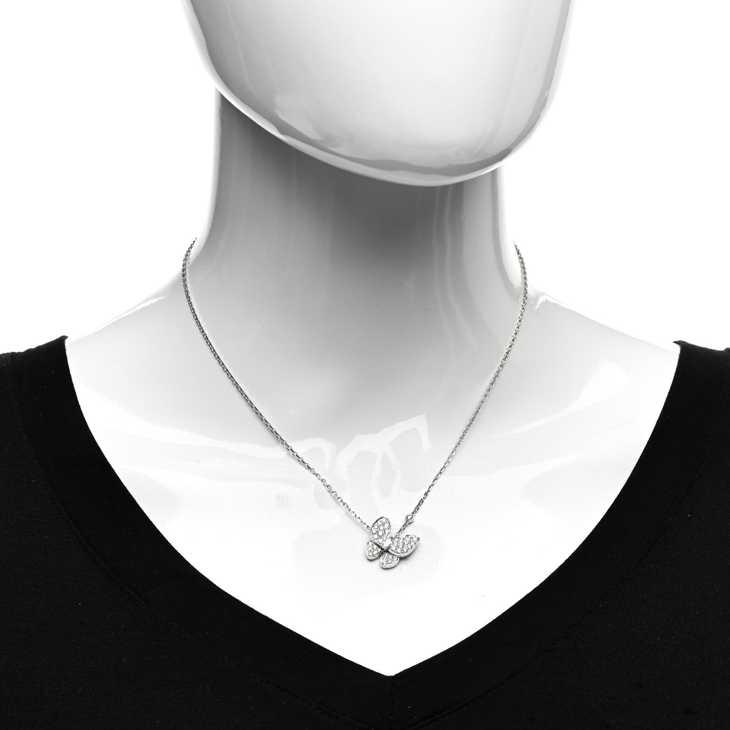 Van Cleef & Arpels 18K White Gold Diamond Two Butterfly Pendant Necklace 2 of 6
