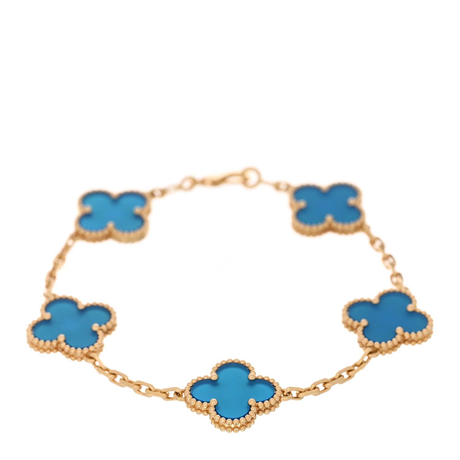 Van Cleef & Arpels 18K Yellow Gold Blue Agate 5 Motifs Vintage Alhambra Bracelet 1 of 4