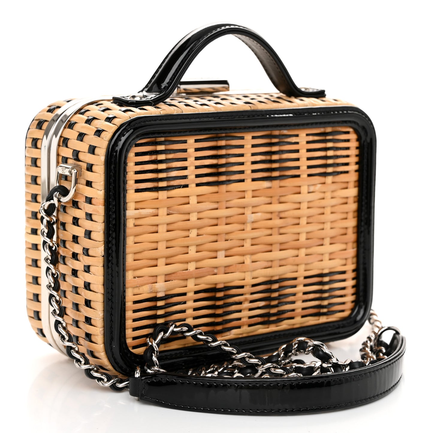 Raffia Patent Small CC Filigree Vanity Case Black