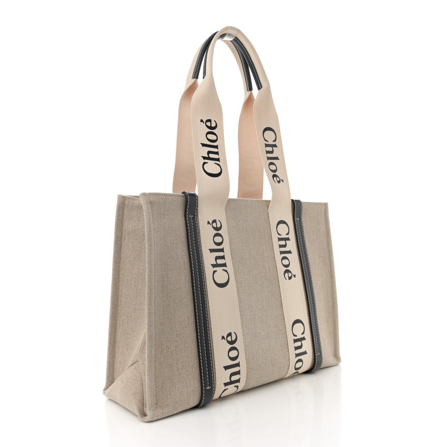 Chloe Cotton Calfskin Medium Woody Ribbon Tote White Blue 3 of 12