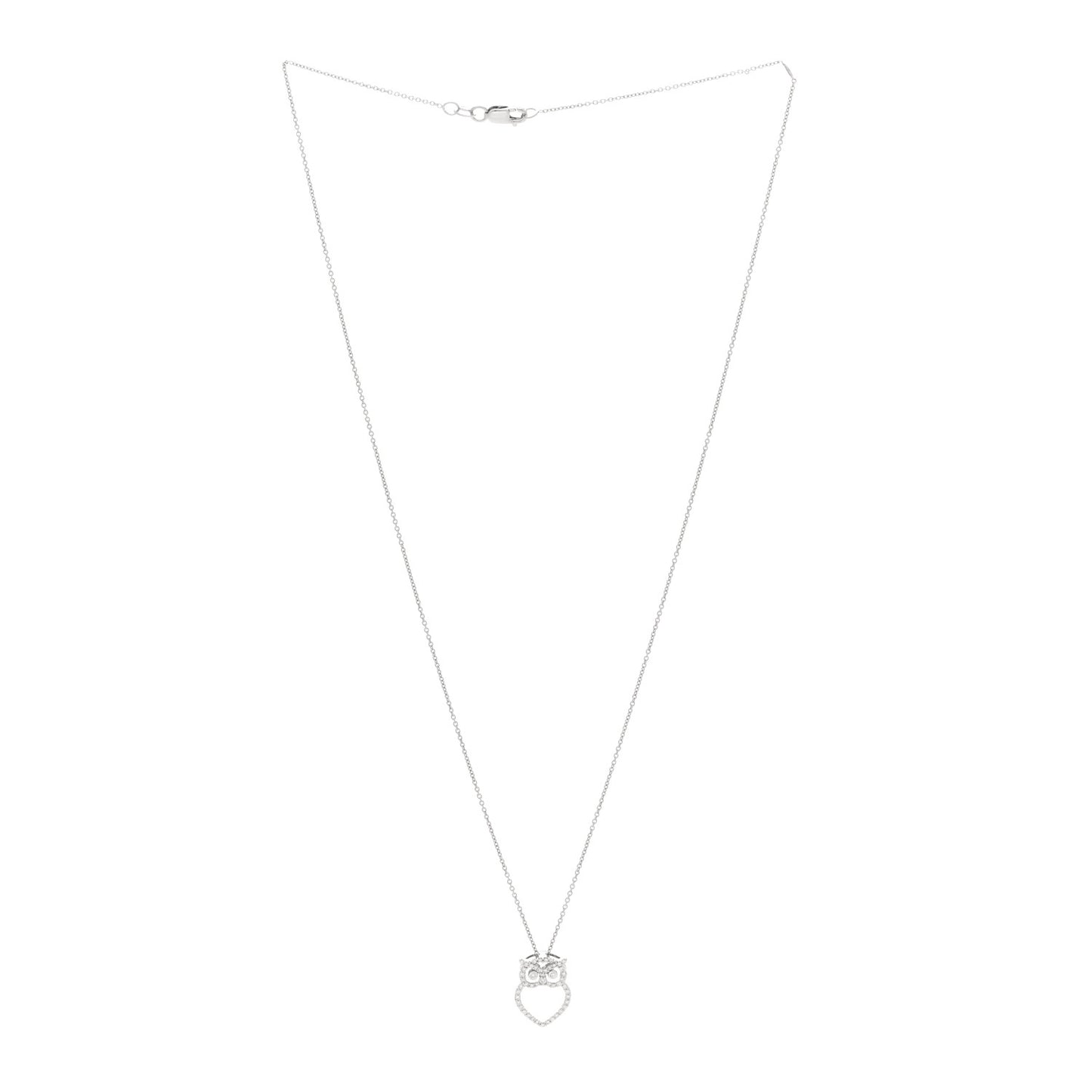 18K White Gold Diamond Tiny Treasures Outline Owl Pendant Necklace