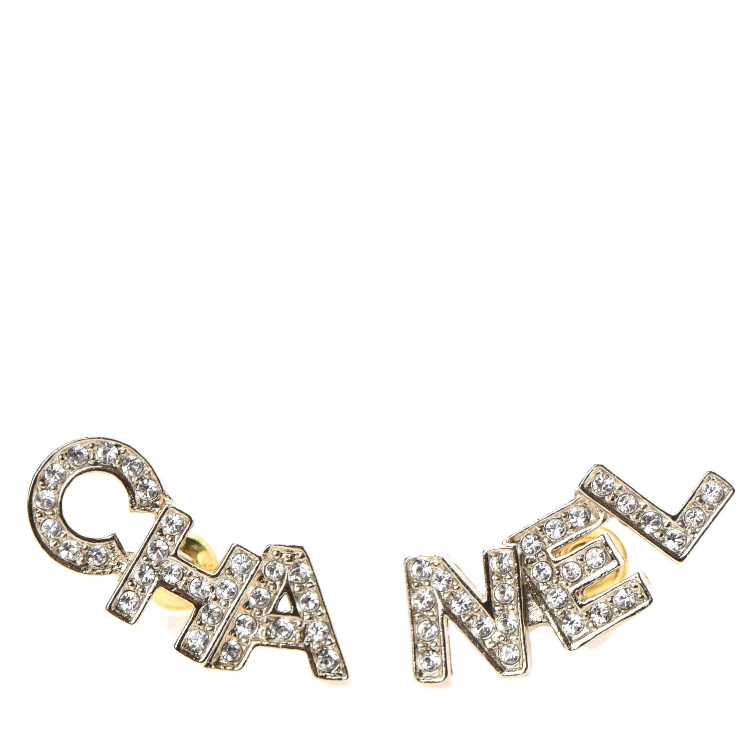 Chanel Crystal Pearl Signature Stud Earrings Gold 1 of 5