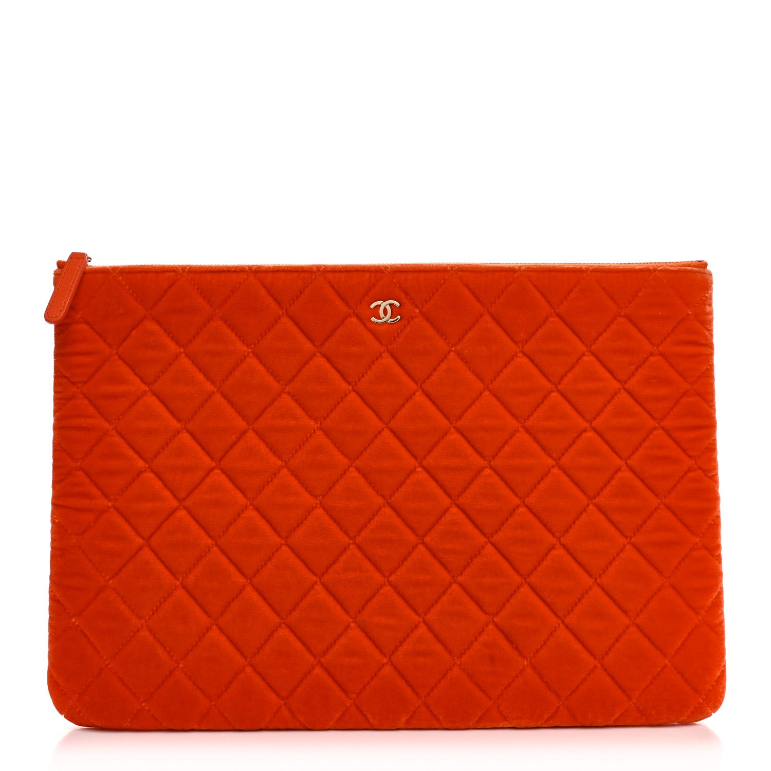 Chanel Velvet Quilted Large Chanel Cosmetic Case Orange 1 of 9