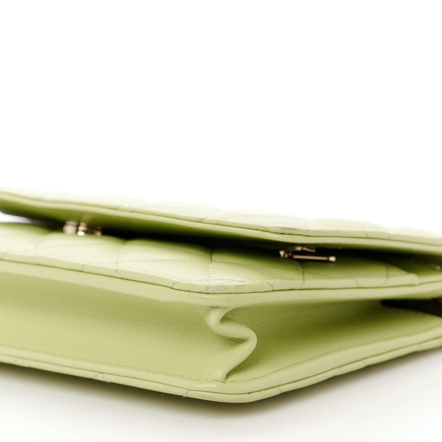 Lambskin Quilted Wallet On Chain WOC Light Green