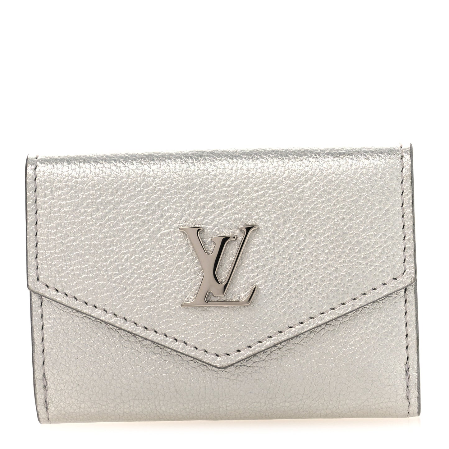 Metallic Calfskin Lockmini Wallet Silver