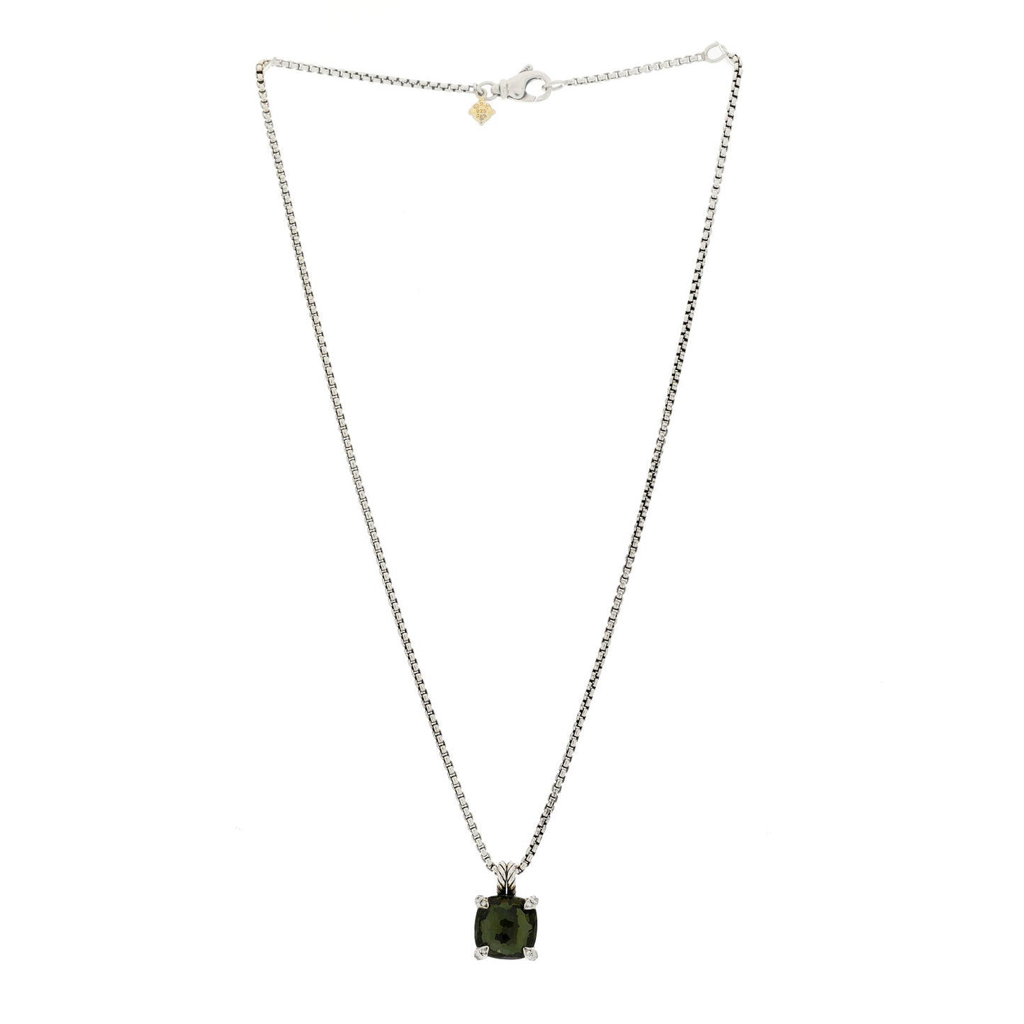Sterling Silver Diamond Green Orchid 11mm Chatelaine Pendant Necklace