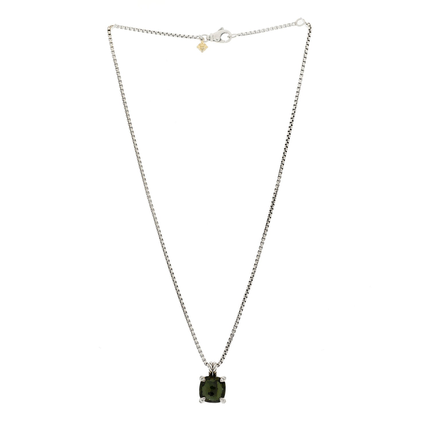 David Yurman Sterling Silver Diamond Green Orchid 11mm Chatelaine Pendant Necklace 3 of 6